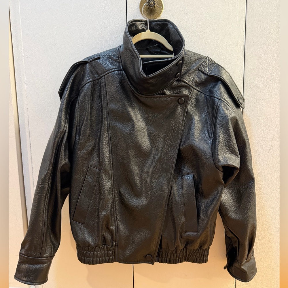 ZARA Over-Sized Faux Black Leather Bomber Jacket